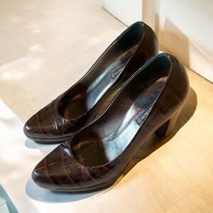 Claudia Ciuti Made in Italy Brown Patent Leather Snakeskin Pumps Size 8.5 Med